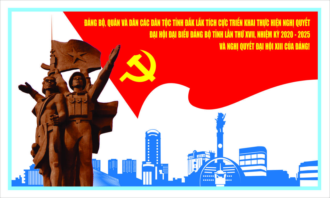 Mẫu tranh cổ động Tuyên truyền sau Đại hội đại biểu Đảng bộ tỉnh lần thứ XVII và Đại hội đại biểu toàn quốc lần thứ XIII của Đảng